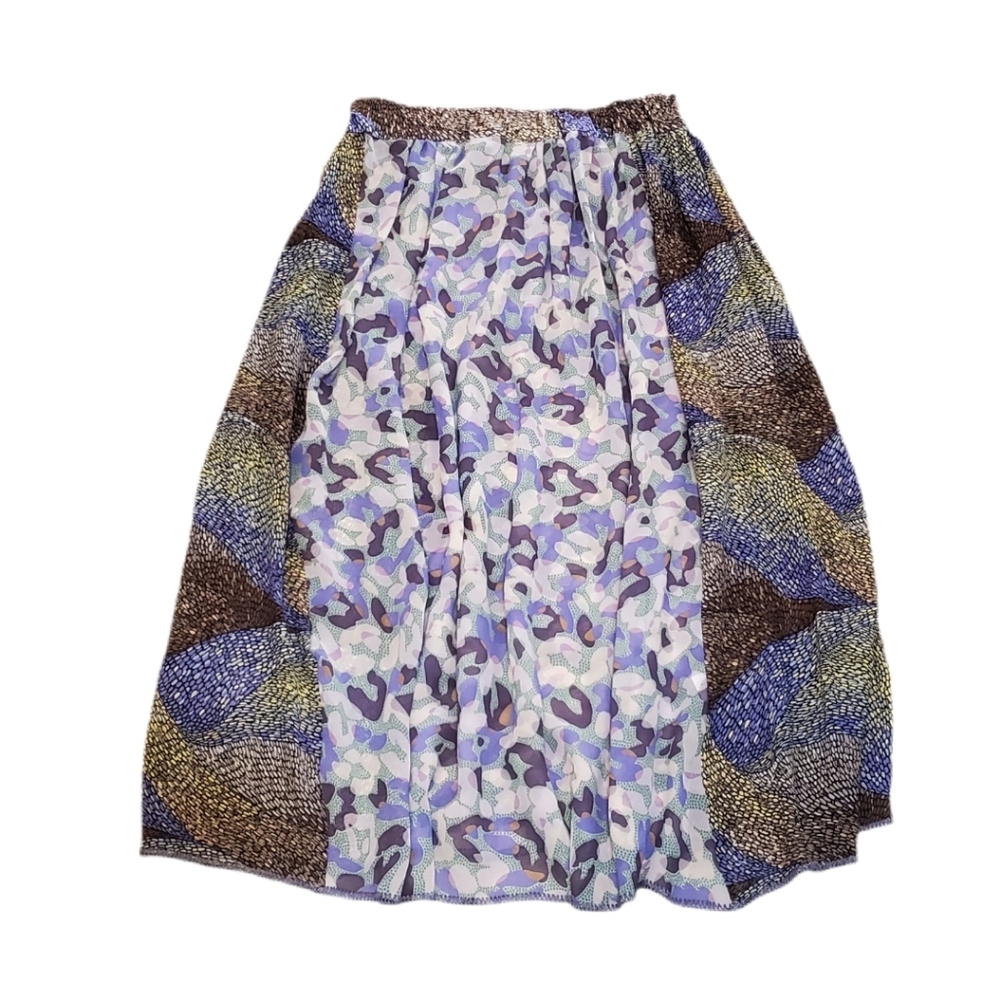 Missoni Women's Water Colors‎ Purple Patterned Silk Midi Skirt Medium